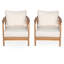 Ensemble de 2 chaises longues d'extérieur avec dossier tissé, structure en bois massif, coussins confortables et accoudoirs courbés pour le patio ou le jardin.