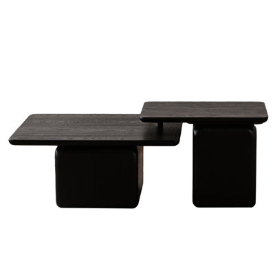 Square Coffee Table In Retro Design, Wood Grain, Black, For Living Room, Office, Dining   Of 2 With Elegant Grain Finish, Living, Areas