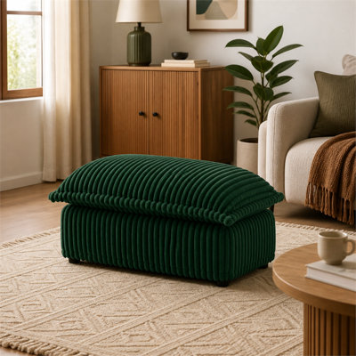 Emerald green, vertical‑textured corduroy casual ottoman for living room and bedroom