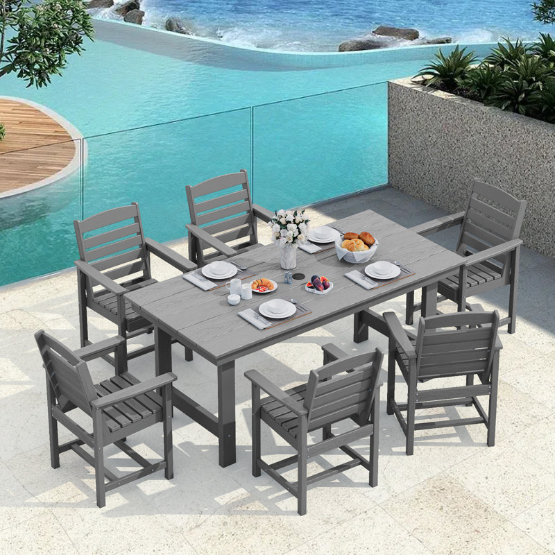 Reata 66.9" L 6-Person Rectangular Weather-Resistant Outdoor Dining Set, Gray