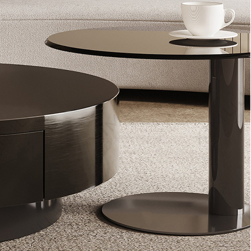 Round Coffee Table Set Stainless Steel, Black, 16.53" H x 55.11" L x 31.49" W