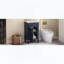 Meuble-lavabo sur pied avec lavabo en céramique, porte à fermeture amortie et pieds en bois massif, style français, bleu-901538481-901538482
