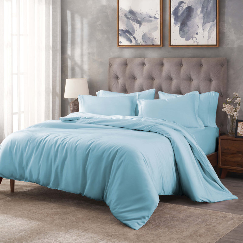 Lunete Egyptian Cotton Blend Modern & Contemporary Duvet Cover Set, Baby Blue, Twin Duvet cover + 1 Pillow Sham