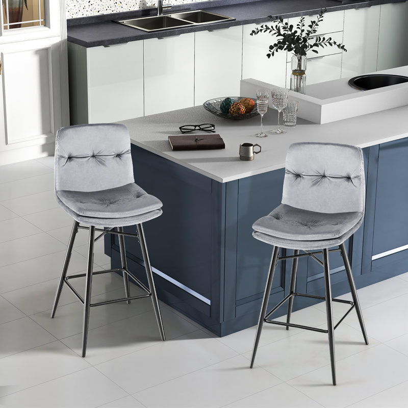Akarsh Upholstered Counter Stool with Metal Frame, Gray