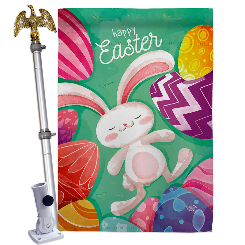 Pink Polyester Easter Bunny Garden Yard Banner 40" x 28"