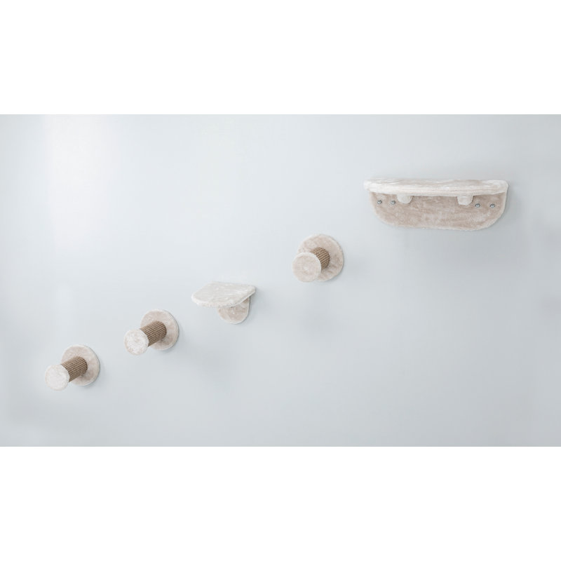 Beige Sisal Wall Mount Cat Lounge Set with Steps