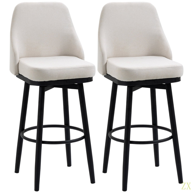 Ensemble de 2 tabourets de bar, tabourets de bar pivotants à 360 ° modernes, chaises de cuisine rembourrées d'une hauteur de siège de 29,5 pouces avec pieds et repose-pieds en acier