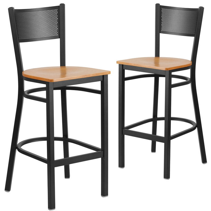 Tabouret de bar en métal Miranda, Naturel, 2