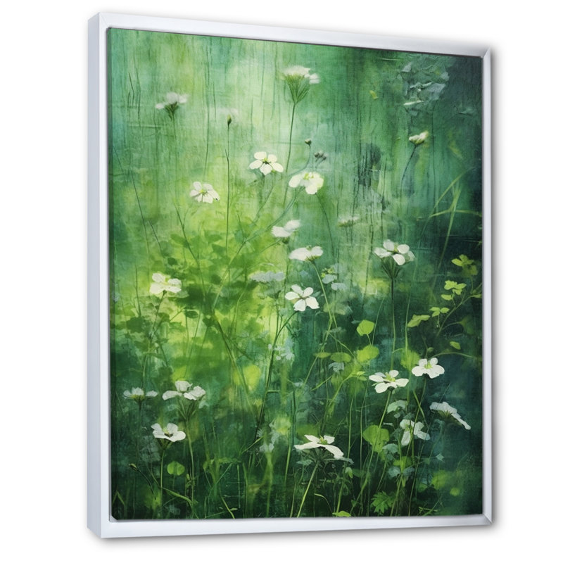 " Green Wilflowers II ", 20" H x 12" W x 1" D, White Floater Framed