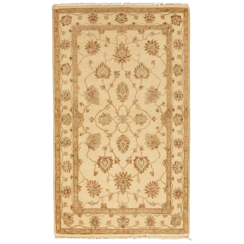 Hand Knotted Wool Area Rug in Beige