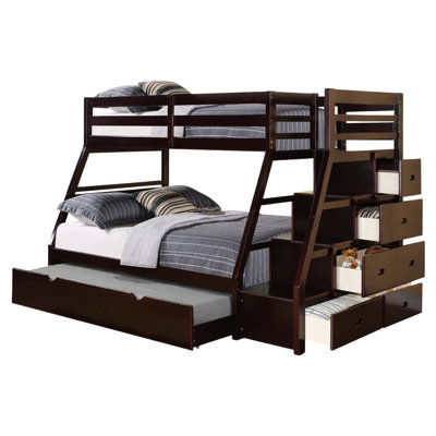 Transitional Twin Over Full Bunk Bed With Rails, Lock Joint, Built-In Drawers, Wood Finish And Slat In Design Kit