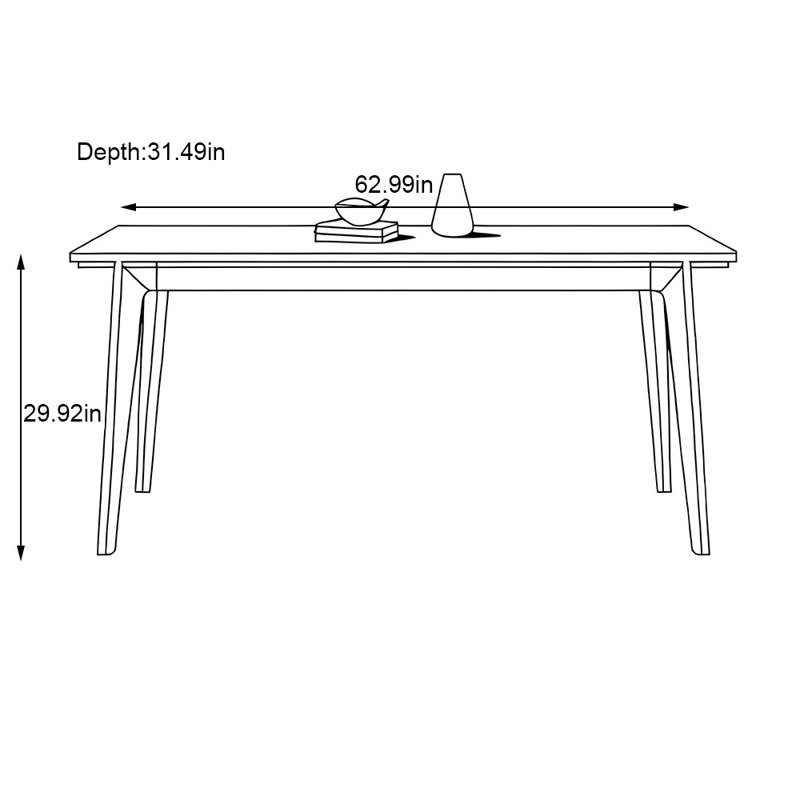 Table de salle à manger rectangulaire en bois de frêne, H 29,92 po x l 62,99 po x P 31,49 po
