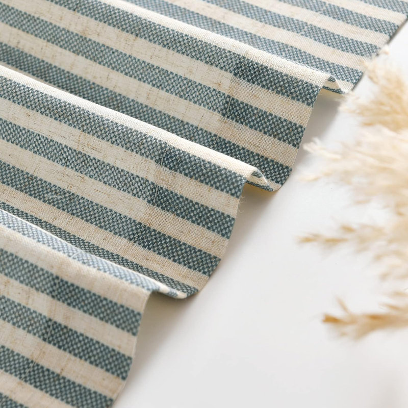 Rod Pocket Striped Kitchen Curtains, Blue, 52" W x 24" L