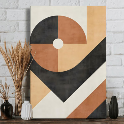 Modernist Geometric Abstract Earth Tones Acrylic Painting on Wrapped Canvas - 36" H x 24" W