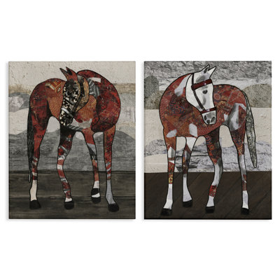 "Abstract Patchwork Horses", ensemble de 2 toiles murales par Coco Good