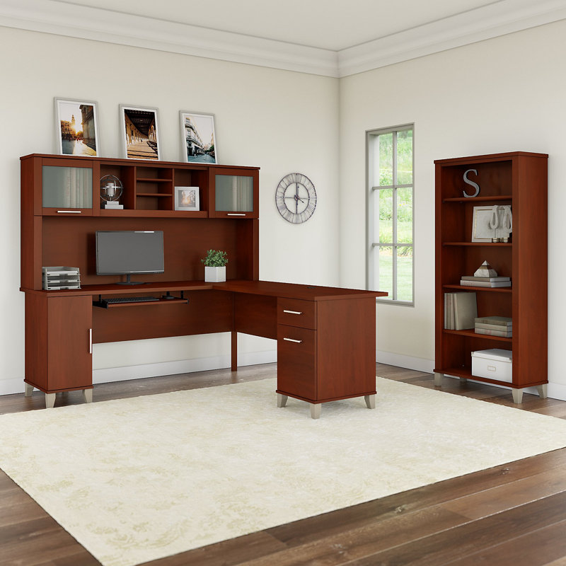 Magomed 3 Piece Computer Desk Office Set, Hansen Cherry