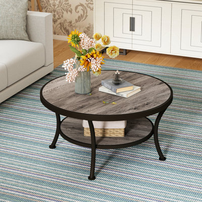 Table basse à 2 niveaux en bois avec rangement Aderes