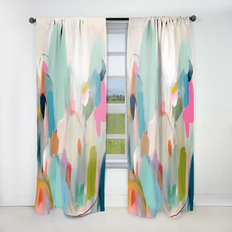 Rideau moderne rose et bleu minimalisme Fluidité III - Velours obscurcissant - 1 panneau, L 52 po x L 95 po