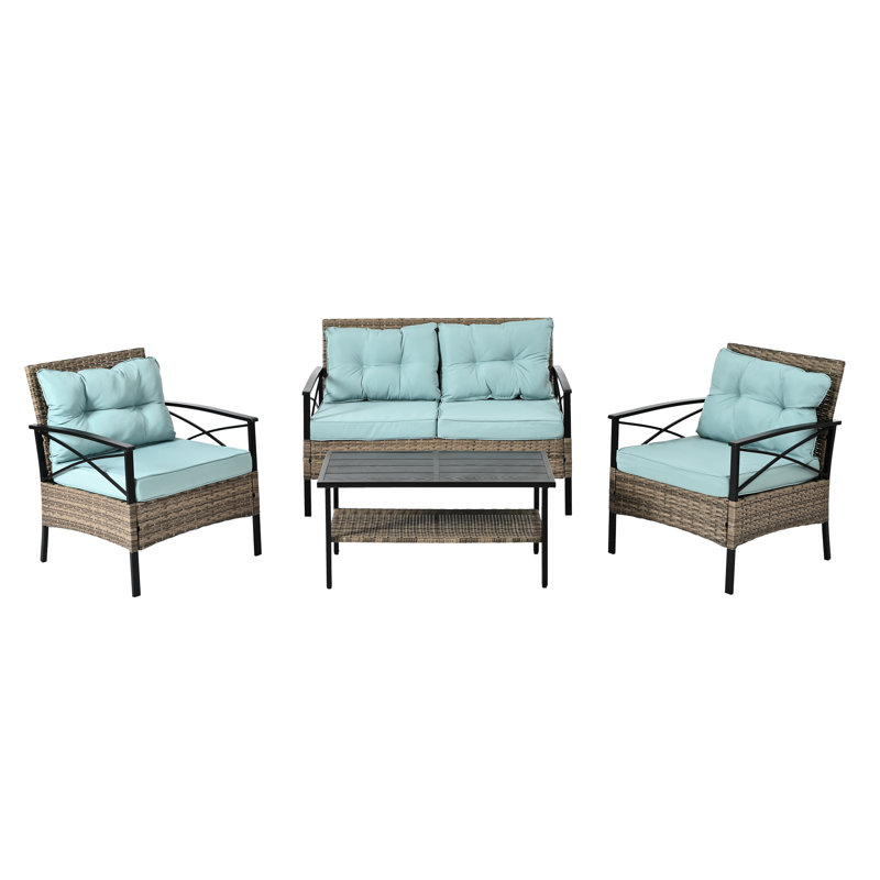 4 tables d'extérieur en PE: table en métal et sièges de patio confortables: facile d'entretien