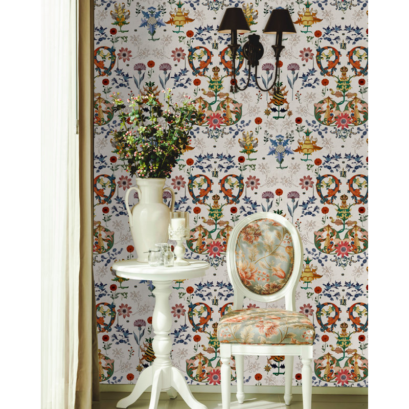 Hippie Spirit Floral Wallpaper Roll, Blue/Red/Yellow