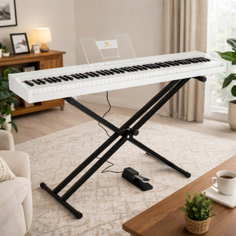 88 Key Weighted Digital Play Music Instrument With Metal Stand, White