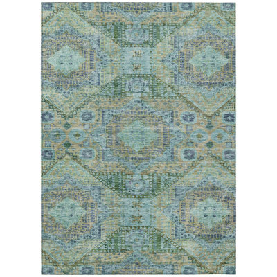 Machine Washable Indoor/Outdoor Xhevrie Green Rug