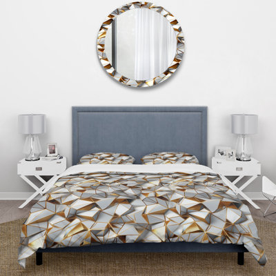 Gold And White Marble Opule I Polyester Box Stitch Marble Duvet Cover Set