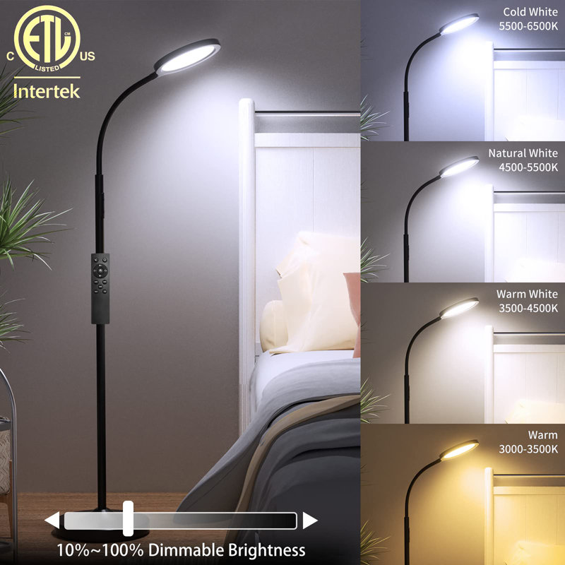 Floor Lamp,Super Bright Dimmable LED Lamps for Living Room, Custom Color Temperature Standing Lamp with Remote Push Button, Adjustable Gooseneck Reading Floor Lamp for Bedroom Office