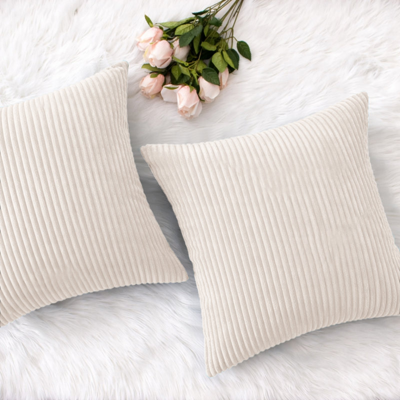 Patterned Velvet Scatter Cushion Covers, Set of 2 – Soft Plush Decorative Pillow Covers for Sofa, Bed & Living Room, Cream