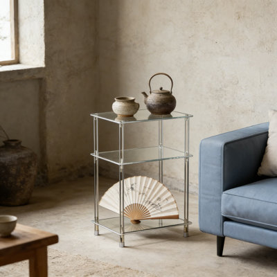 Support pour tourne-disque en acrylique transparent à 3 niveaux avec rangement en vinyle, table d'appoint moderne pour tourne-disque et albums, table de bout peu encombrante pour le salon et la chambre à coucher