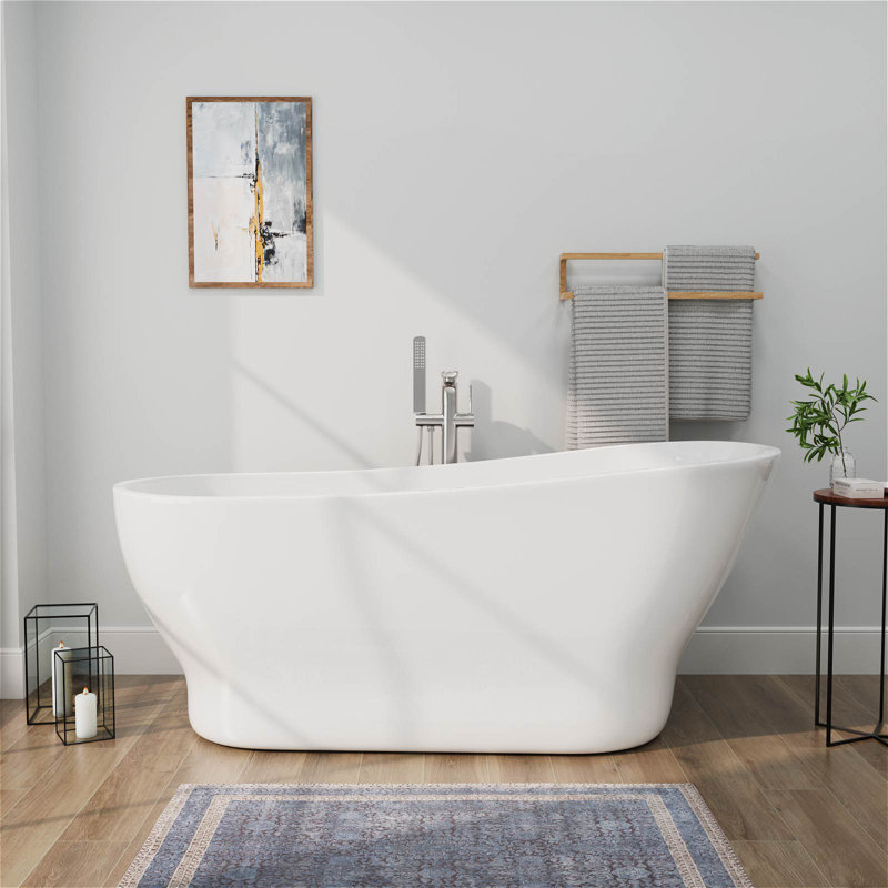 67"L×31"W Single Slipper Freestanding Soaking Acrylic Bathtub with Chrome Drain