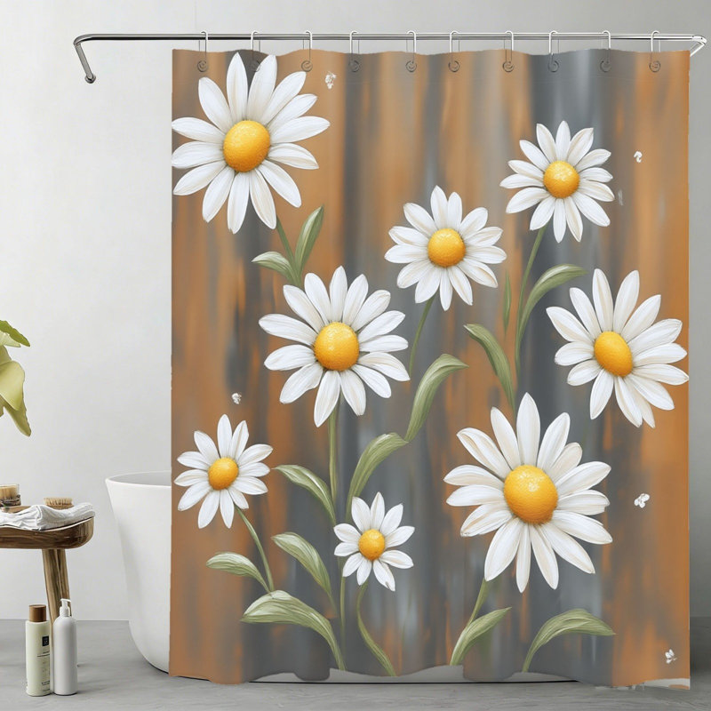Rideau de bain peint à la main ambre 72 po x 72 po (180 x 180 cm) avec crochets