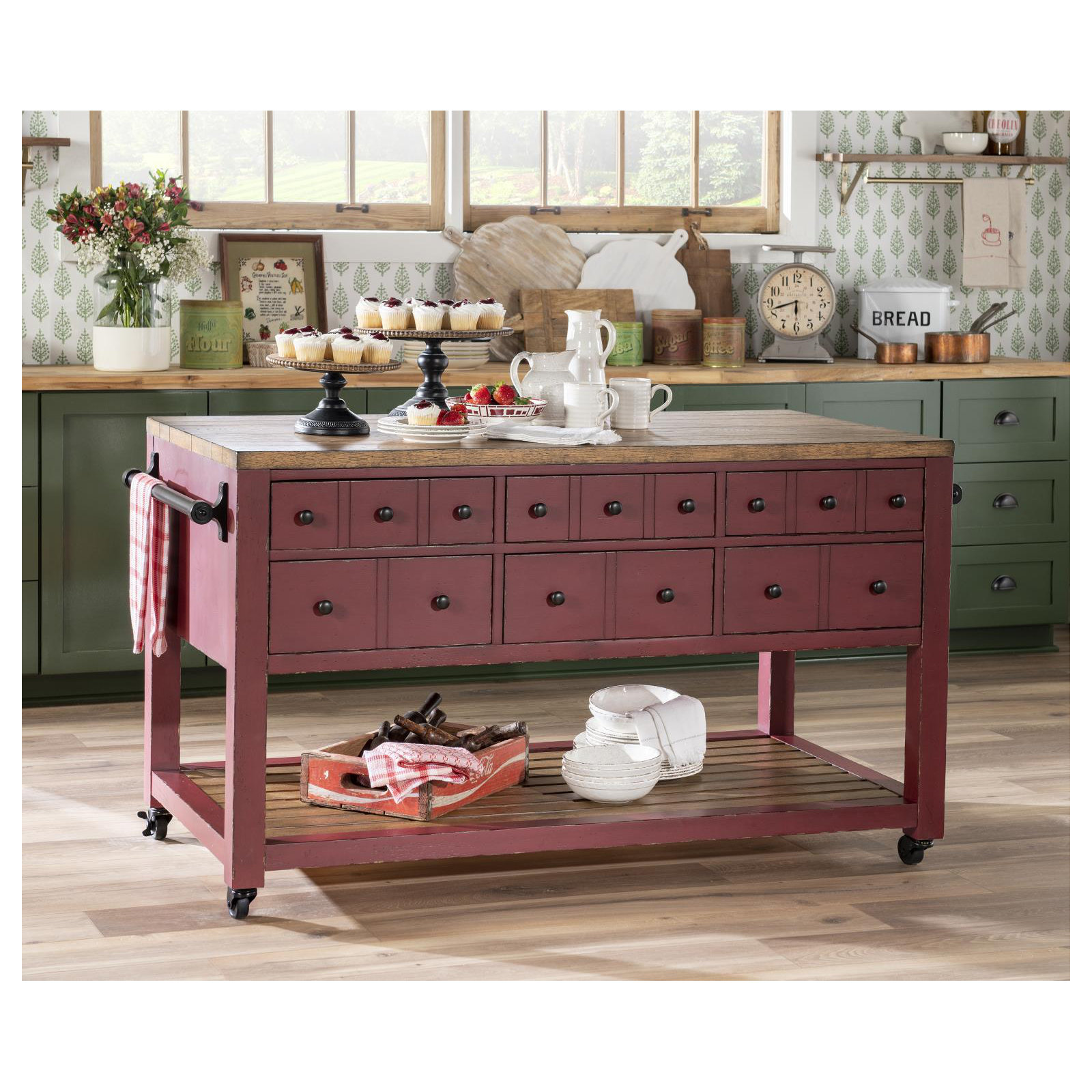 Country Living Kitchen Island, Red