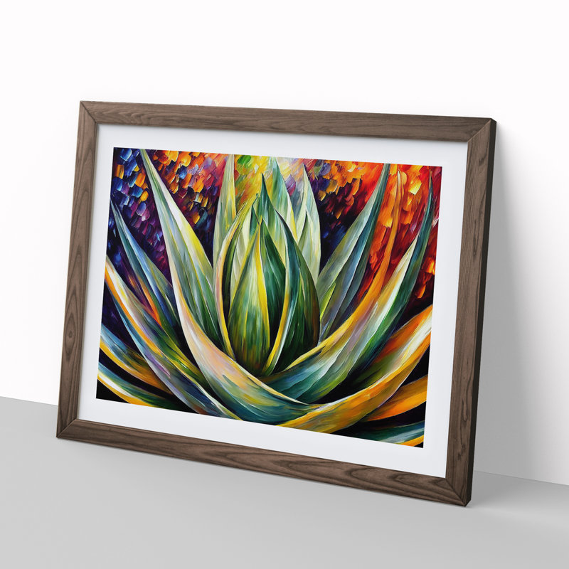 Aloe Vera Succulent Plant Vol.4 - Single Picture Frame Print, 25cm H x 34cm W x 2cm D, Walnut
