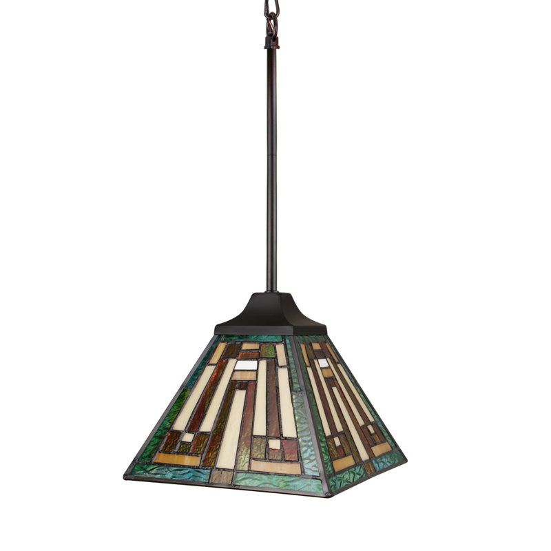  Tiffany Style Stained Glass Mission Copper-Foiled Bronze Mini Pendant, 1 Light