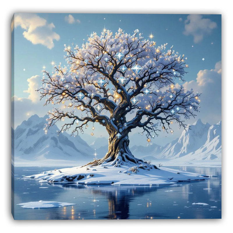 Hiver, art mural en cristal sur toile, H 40 po x l 40 po