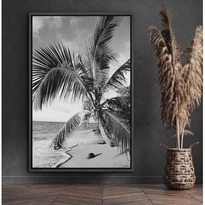 «Vintage Film Grain Beach & Palm Tree Floral Plants», photographie d'art moderne rustique sur toile