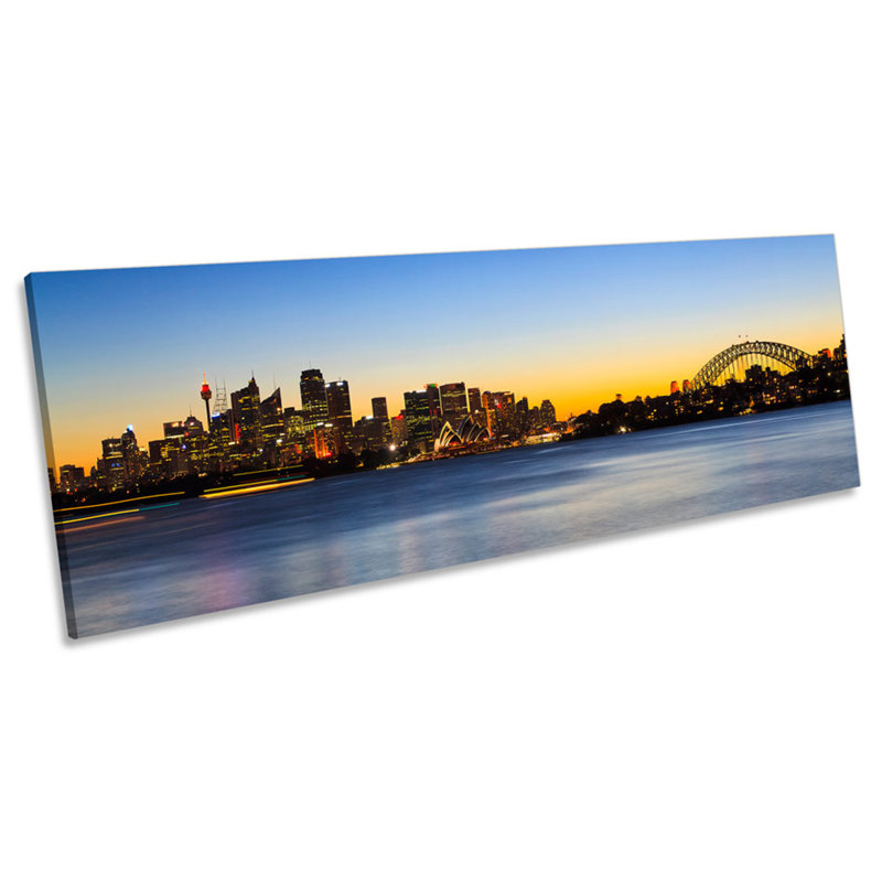 Sydney Skyline Australia City Sunset - Wrapped Canvas Panoramic Print, 60.96cm H x 182.88cm W x 4cm D