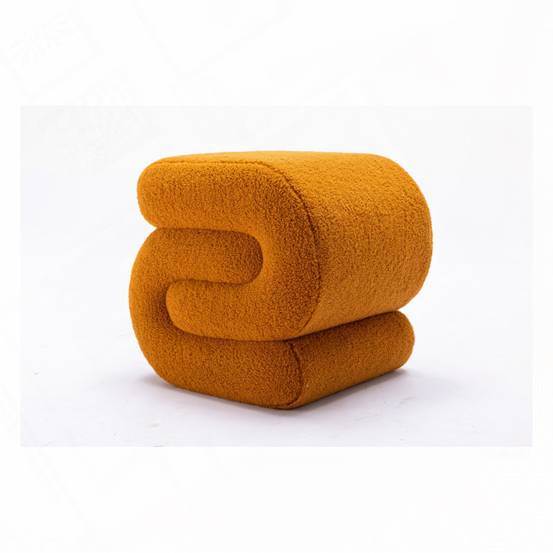 S-shape Ottoman Makeup Stool Footstool, Orange Teddy
