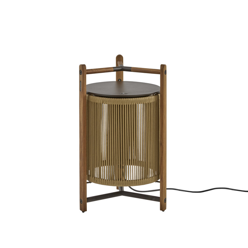 Kando - Lampe sur pied d'extérieur P / 76 - Bois de teck - Cordon nautique - Abat-jour sable