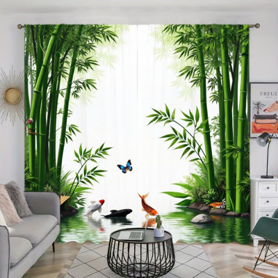 Rideau filtrant la lumière 2PCS Serene Bamboo Forest Koi Fish