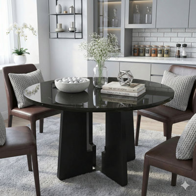 Table de salle à manger ronde de 43 pouces pour 4 personnes, plateau en faux marbre, design Mid-Century moderne convenant aux cafés, restaurants, bars, bureaux à domicile et salles de conférence (noir)