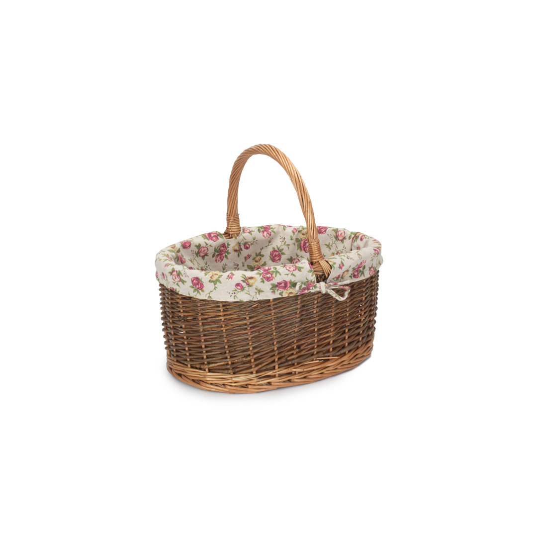 Wicker Shopping Basket with Garden Rose Lining