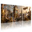 Fantaisie et science-fiction, paysage urbain Steampunk avec tour de l'horloge et dirigeables, ensemble de 3 impressions sur toile-1085010255