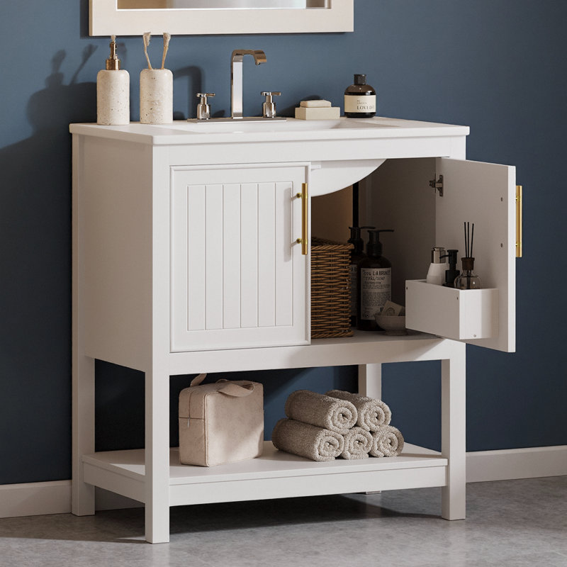 30 pièces de meuble-lavabo blanc avec lavabo en céramique, Blanc
