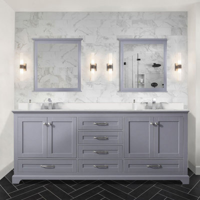 Dark Grey Double Bath Vanity 80 In. W X 22 In. D, White Quartz Top, Faucet Set, And 30 In. Mirrors