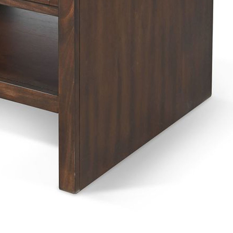 Table de bout latérale Nero, tiroir à lattes, bois brun foncé de 26 pouces