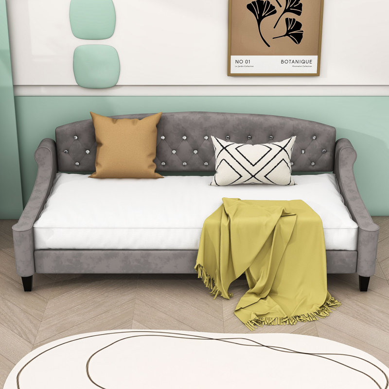 Jeta Tufted Upholstered Daybed With Arms And Slats, Twin