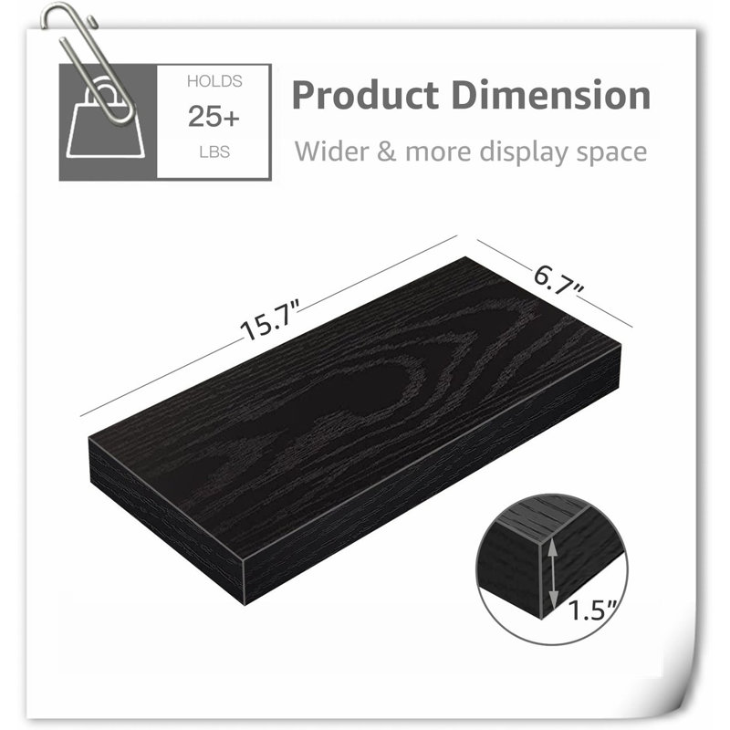 Wimer 4 Piece Solid Wood Floating Shelf, Black