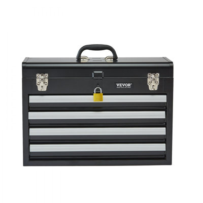 Metal Tool Box, 20.5-inch, Portable Metal Tool Box with 4 Drawers, Small Tool Chest with EVA Liners, Ball Bearing Slide Drawers Locking & Powder Coated Finish, Multi-Function Tool Organizer